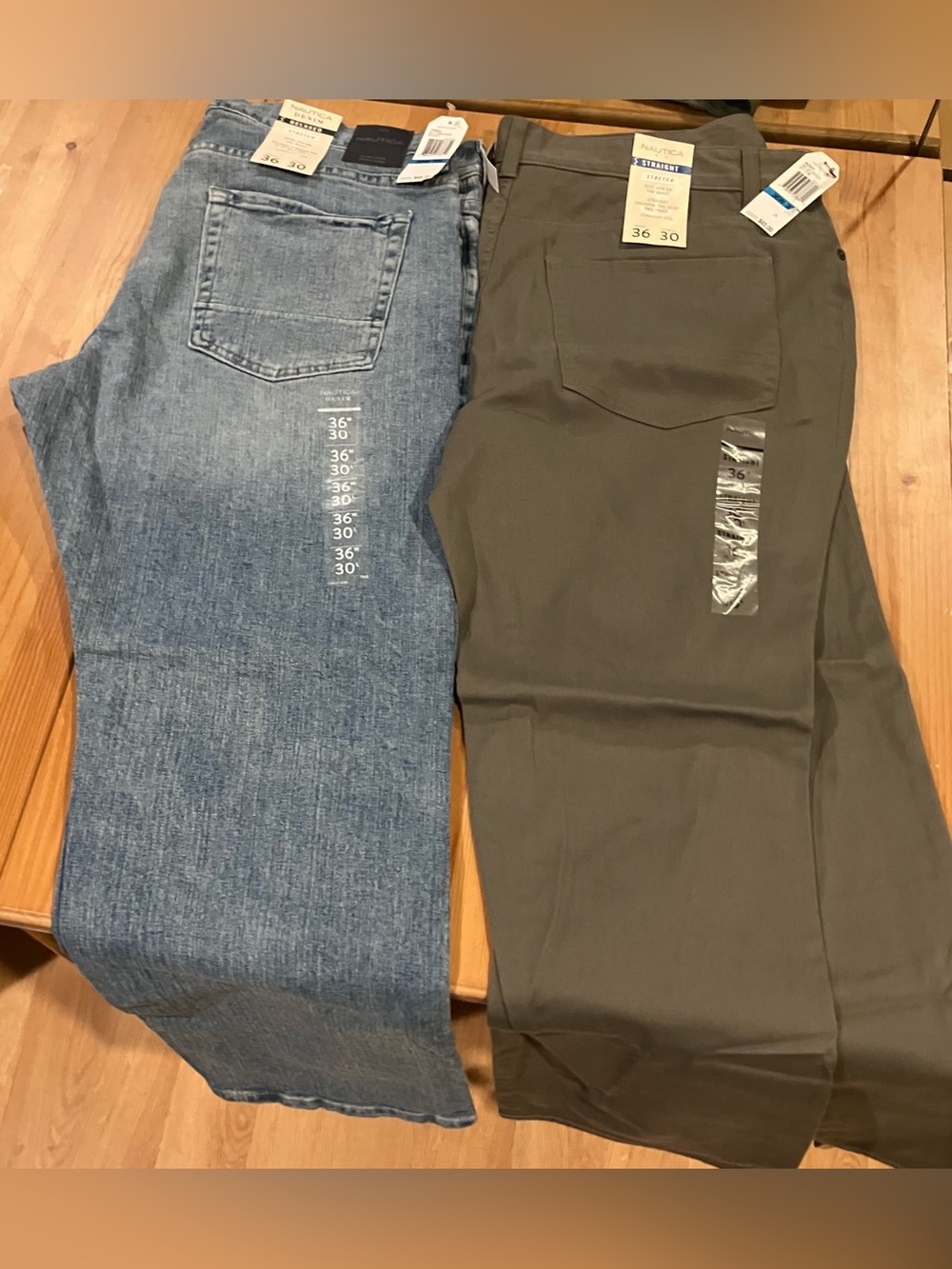 NWT Lot of 2 Nautica Men Straight Fit Jeans & Blue Denim & Olive Size 36/30